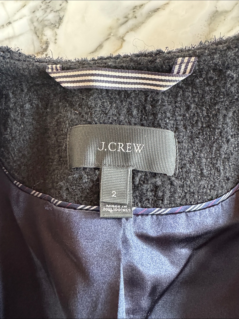 J.Crew Collection Black Bouclé Lady Coat Braided Fringe Trim Wool Blend Size 2 - Picture 9 of 15